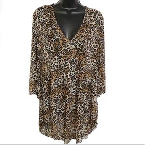 Jordan Taylor Swimsuit Coverup Flare Sleeve Sheer Leopard Print Size Small